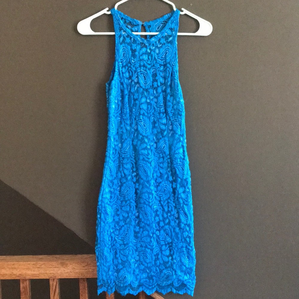 Gorgeous Blue Lace Cocktail Dress from Intermix